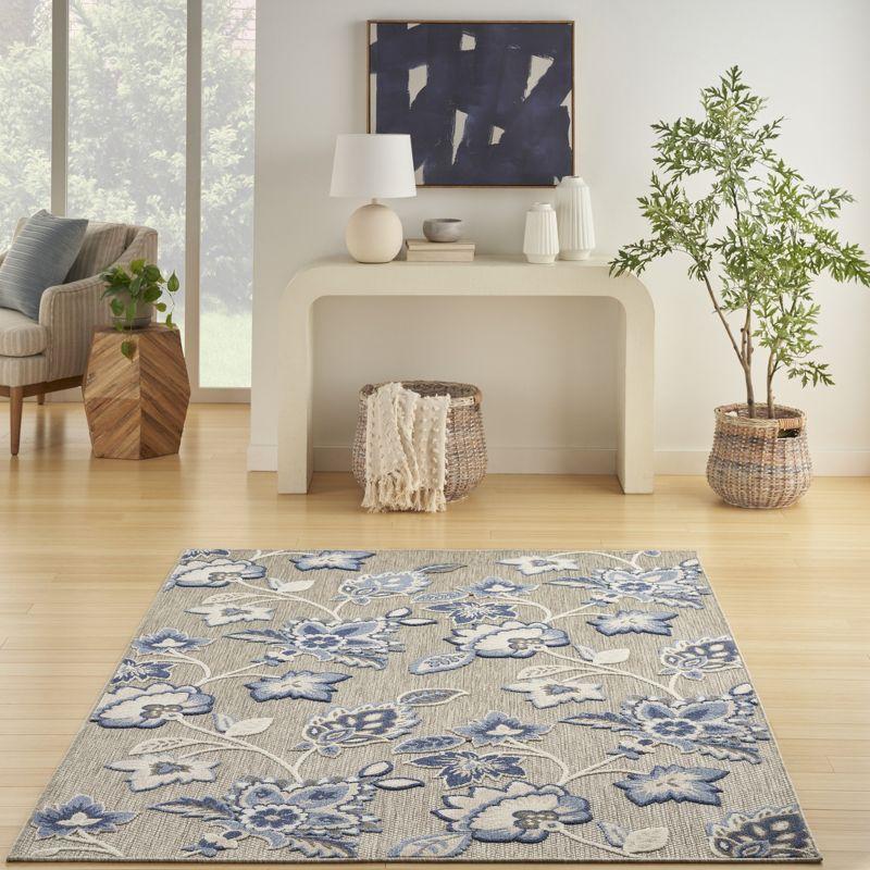 Nourison Aloha Floral Farmhouse Flatweave High-Low Indoor Outdoor Area Rug Blue Grey 7'10" x 10'6"