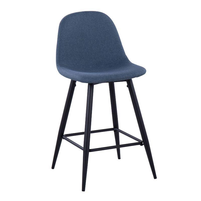 Set of 2 Pebble Counter Height Barstools Black/Blue - LumiSource: Sturdy Steel Frame, Upholstered Seat, Fixed Height