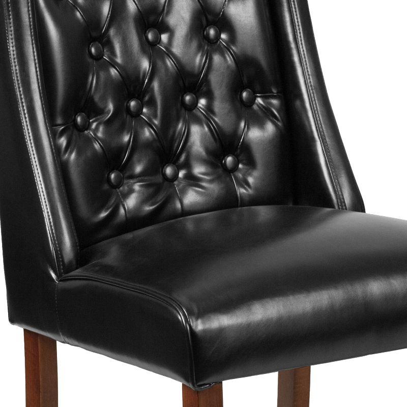 Merrick Lane Harmony Button Tufted Parsons Chair with Side Panel Detail in Black Faux Leather