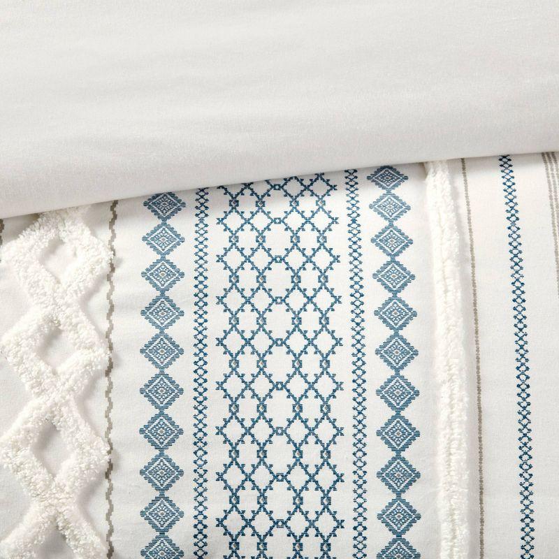 Imani Navy and White Cotton King Duvet Cover Set