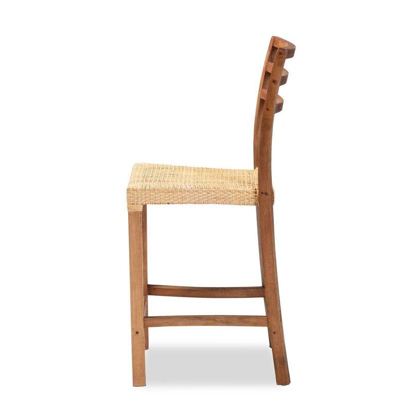 Arthur Wood and Rattan Counter Height Barstool Natural/Walnut - bali & pari: Bohemian Style, No Assembly Required