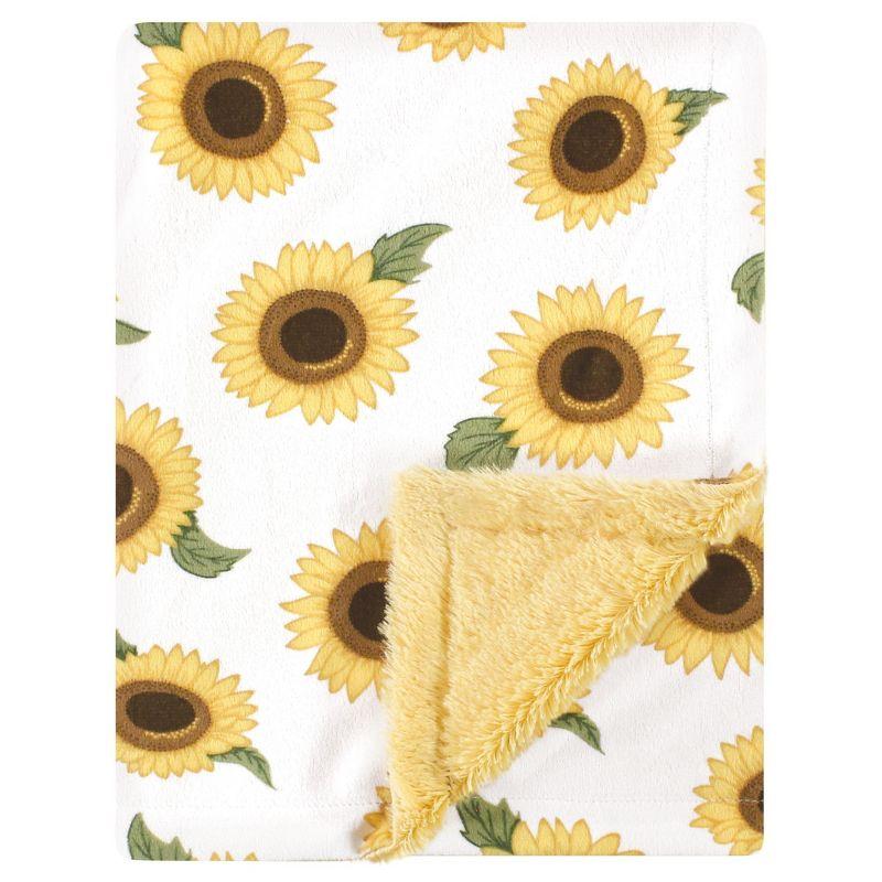 Sunflower Plush Baby Blanket with Furry Binding, 30x40 Inches