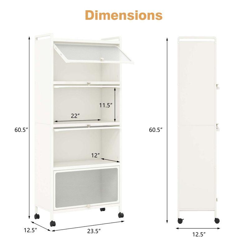 White 5-Tier Metal Kitchen Baker's Rack with Flip-Up Doors