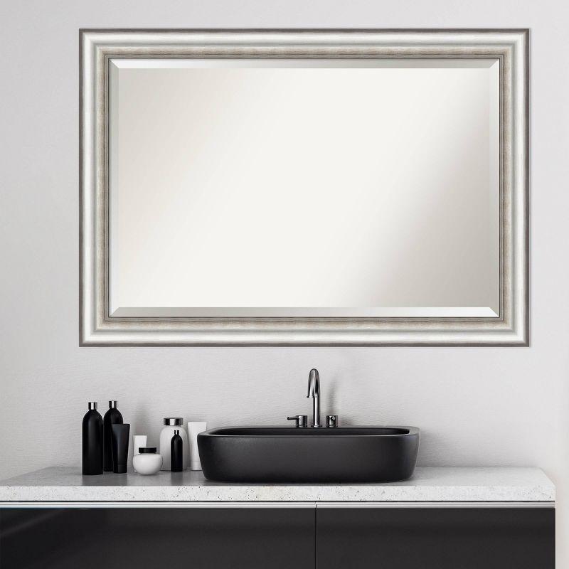 41" x 29" Salon Framed Bathroom Vanity Wall Mirror Silver - Amanti Art: Modern Rectangle, No Assembly Required