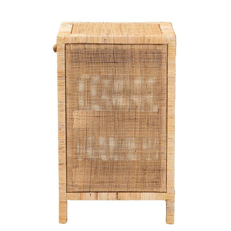 Bella Mahogany Wood and Natural Rattan 1 Drawer Nightstand Natural Brown - Baxton Studio