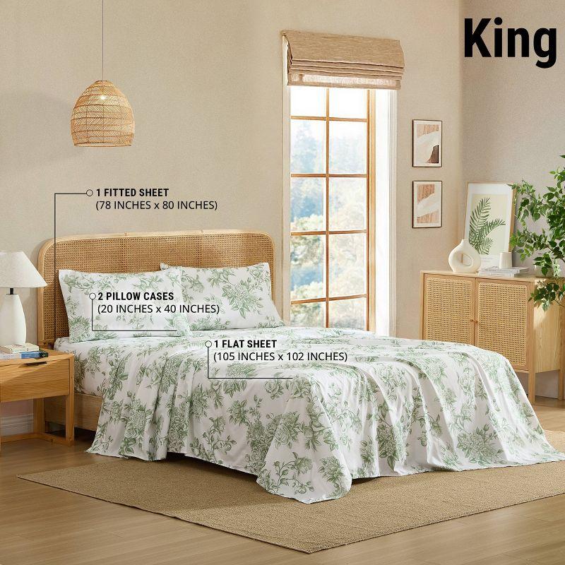HLC.ME HLC.ME Rose Toile Floral Bed Sheets - Wrinkle Resistant & Ultra Soft - Fits Mattresses up to 15 Inches Deep (Sage Green)