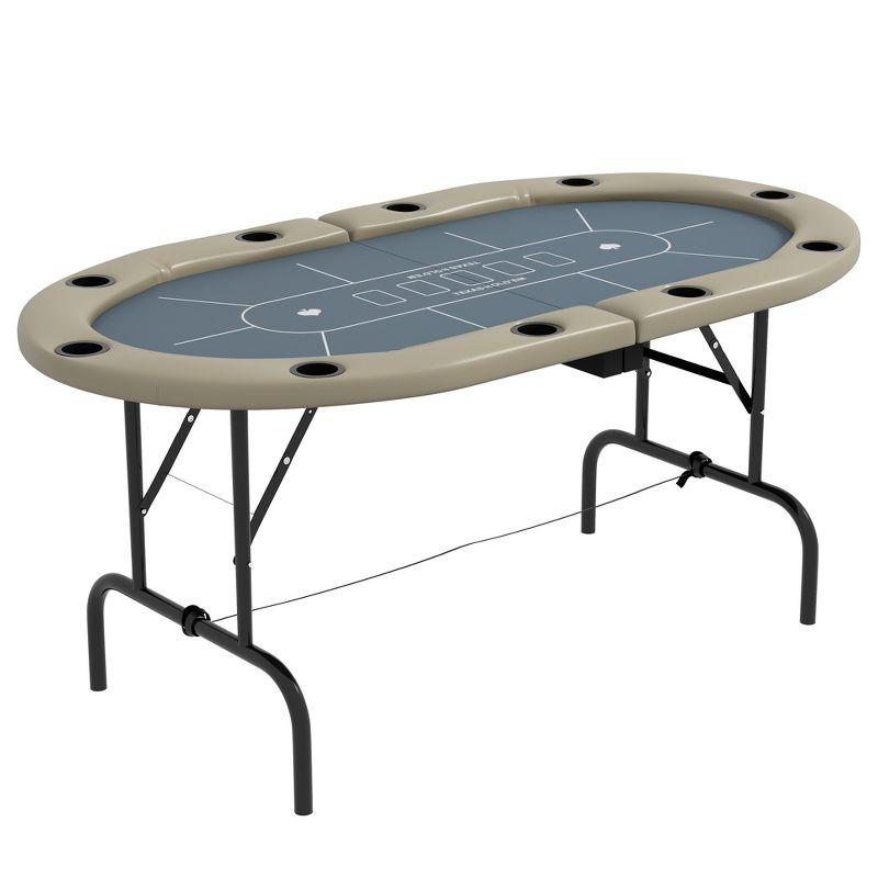 Foldable Blue Felt Blackjack Poker Table with Cup Holders