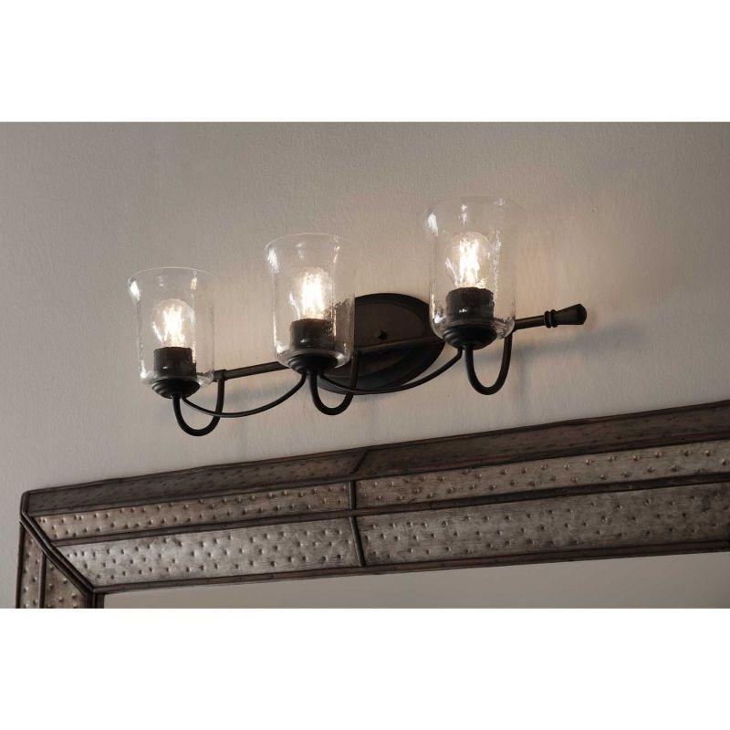 Progress Lighting Bowman 3-Light Bath Light, Matte Black, Clear Chiseled Glass Shades