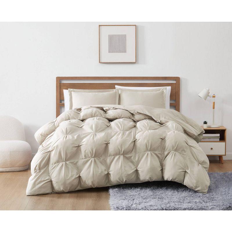 Beige Full Microfiber Cloud Puffer Comforter Set