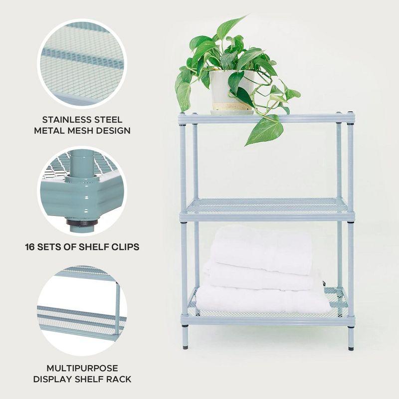Design Ideas MeshWorks 3 Tier Full-Size Metal Storage Shelving Unit Rack for Kitchen, Office, and Garage Organization, 23.6” x 13.8” x 31.5,” Blue