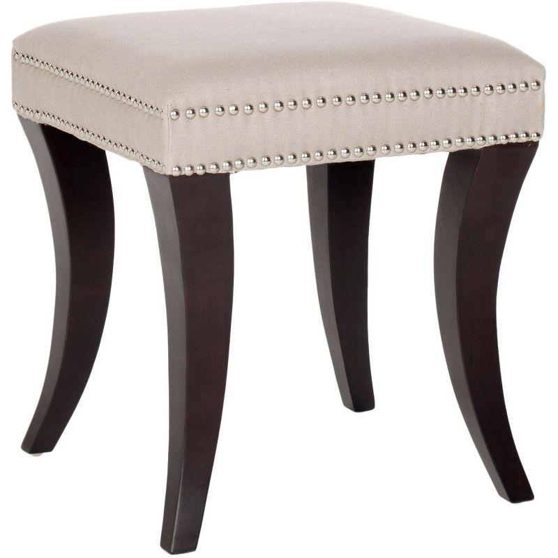 Taupe Linen Tufted Ottoman with Espresso Birch Legs