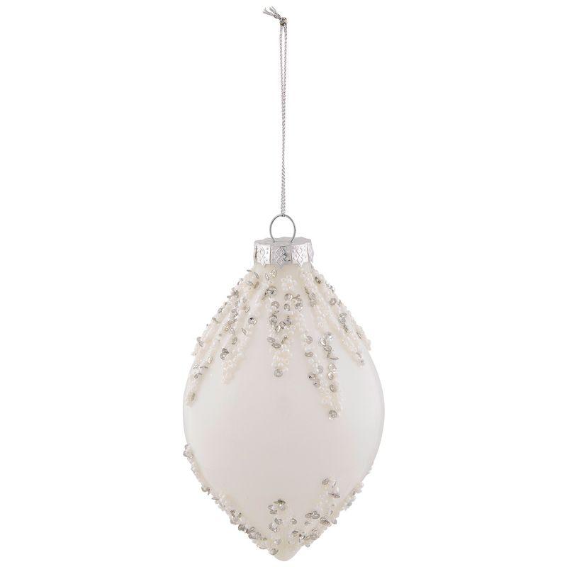 Northlight Seasonal 5" White Beaded and Silver Sequins Christmas Glass Finial Ornament