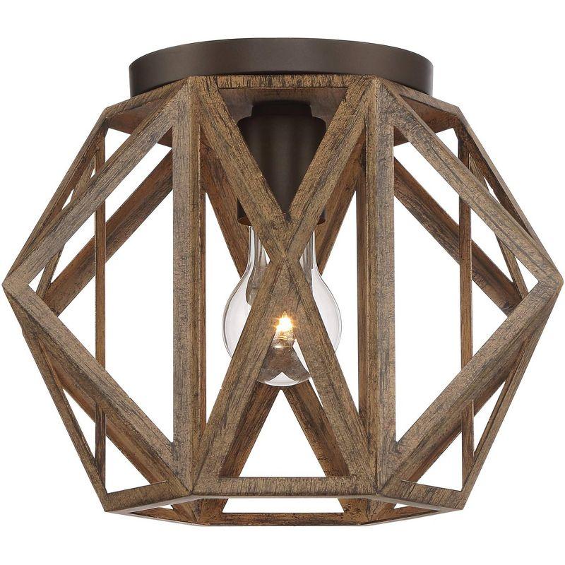 Possini Euro Design Moorcroft Rustic Farmhouse Ceiling Light Flush Mount Fixture 12 1/4" Wide Oil Rubbed Bronze Painted Wood for Bedroom Living Room