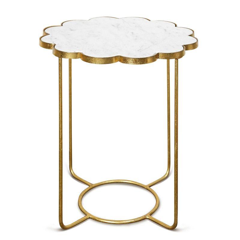StyleCraft Ophelia White Marble Top Side Accent Table Gold: Luxury Glam, Iron Frame, No Assembly Required