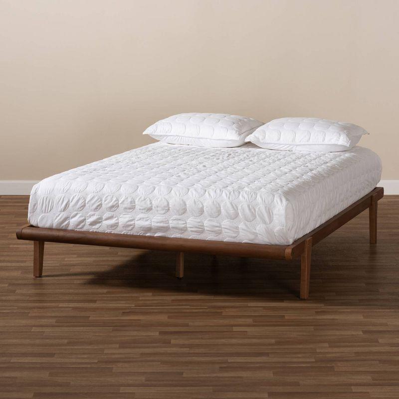 Kaia Mid-Century Modern Walnut Brown Queen Platform Bed Frame