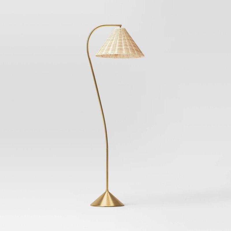 Gooseneck Floor Lamp with Natural Shade Brass - Threshold™: Adjustable, Rattan Shade, ETL Listed, Metal Base