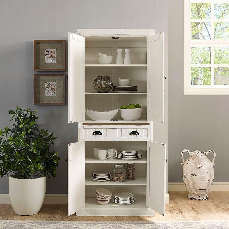 Seaside Distressed White Solid Wood Kitchen Pantry with Adjustable Shelves