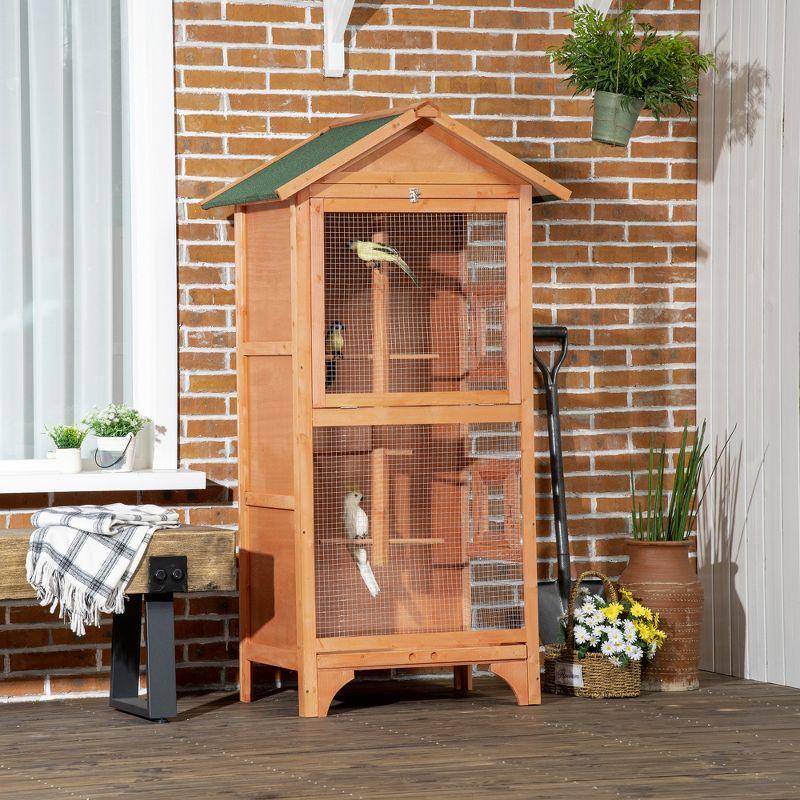 Large Orange Wooden Outdoor Bird Cage with Removable Tray