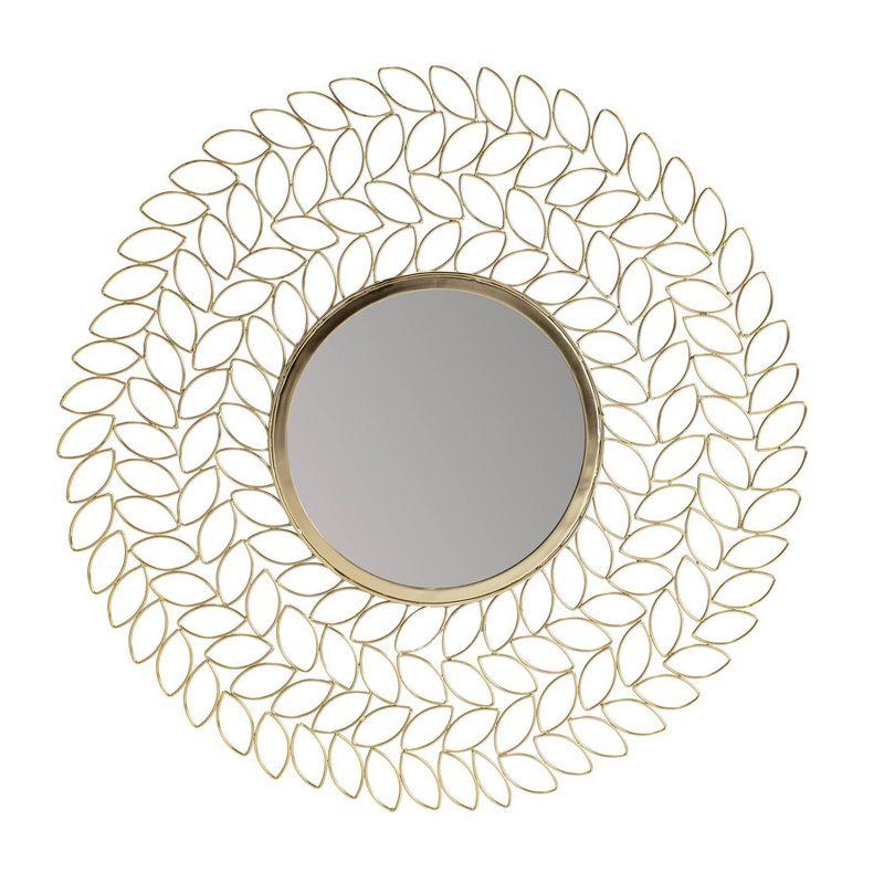 Gold Leaf Round Metal Framed Wall Mirror, 28"