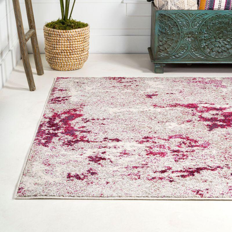 Maroon and Gray Abstract 4' x 6' Synthetic Area Rug