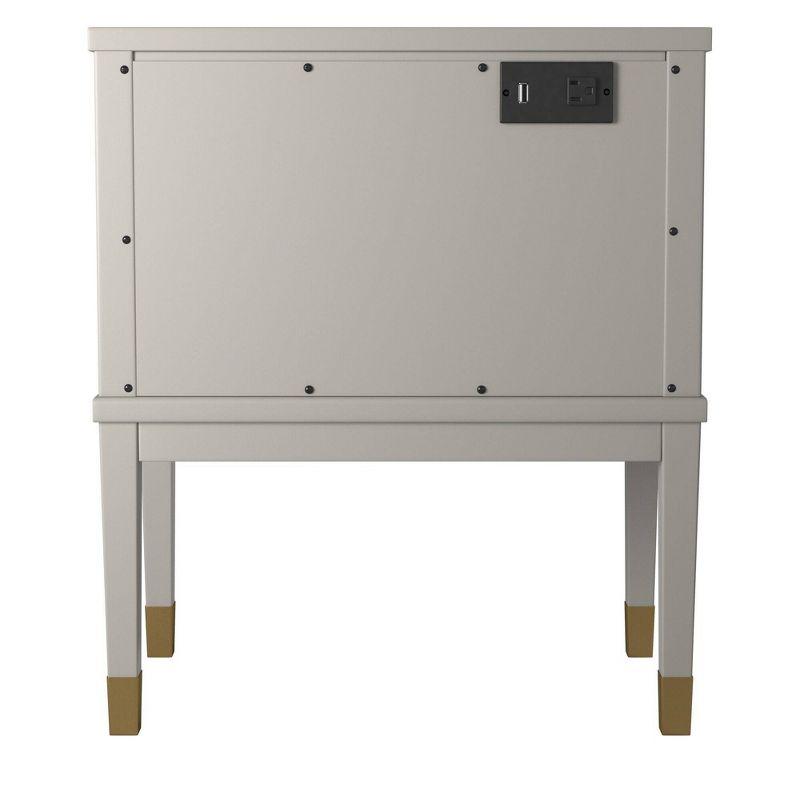 Modern Gray Rectangular Side Table with USB Port and Storage