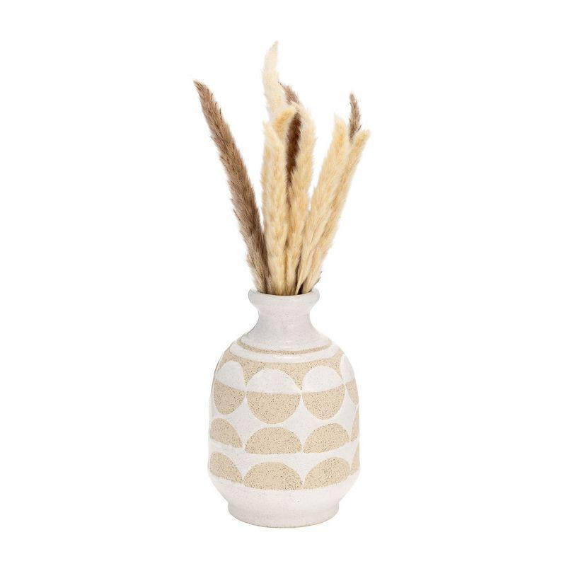 Sagebrook Home 10" Ceramic Vase - Contemporary Ivory / Beige Half Circle Design Decorative Table Accent for Home or Office - Unique Gift Idea