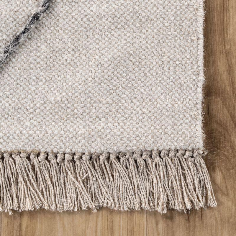 Handmade Ivory Wool & Viscose 3' x 5' Flatweave Area Rug with Tassels