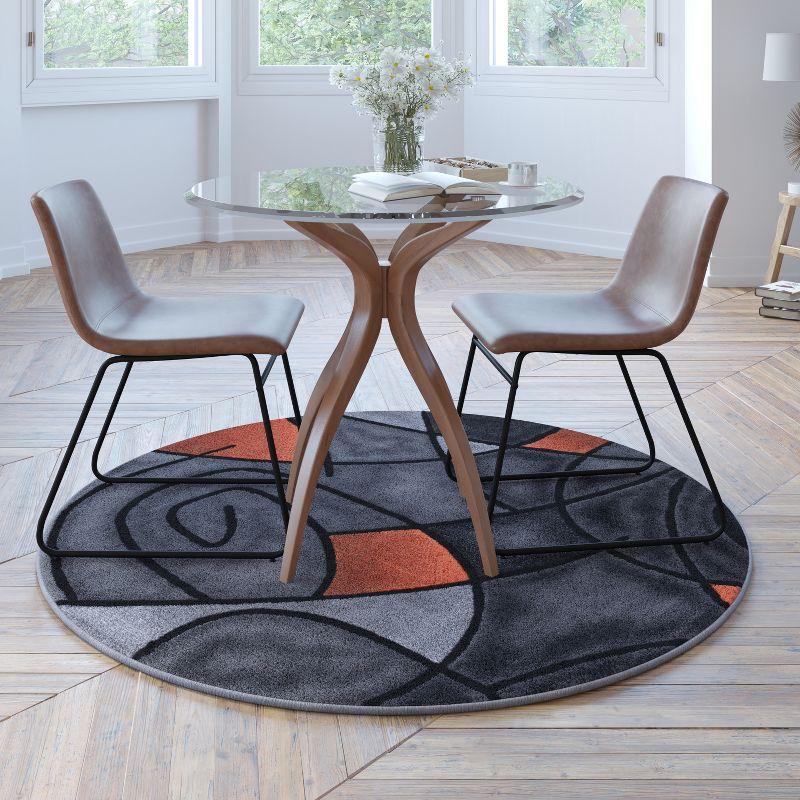 Orbit Orange 5' Round Abstract Olefin Rug with Jute Backing