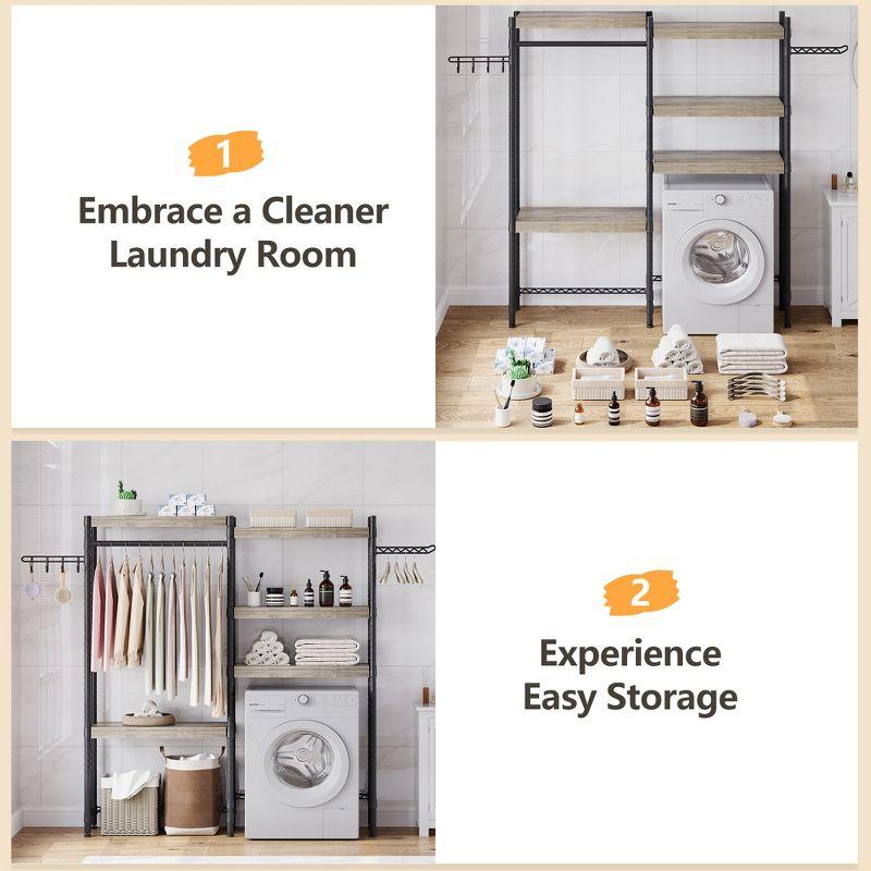 5-Tier Heavy-Duty Wood Over-the-Washer Dryer Storage Shelf - Rustic Laundry Room Organizer with Adjustable Height for Space-Saving Bathroom Storage