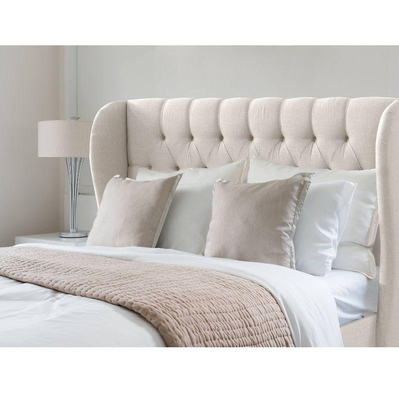 Skyline Furniture King Tufted Upholstered Wingback Bed Talc Linen