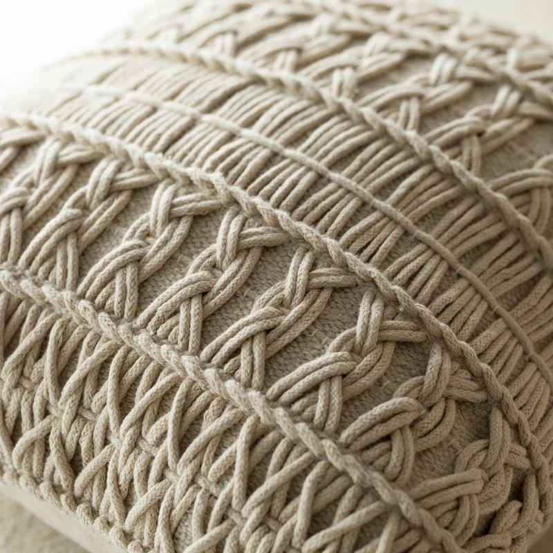 Natural Handwoven Cotton Euro Throw Pillow with Layered Pattern