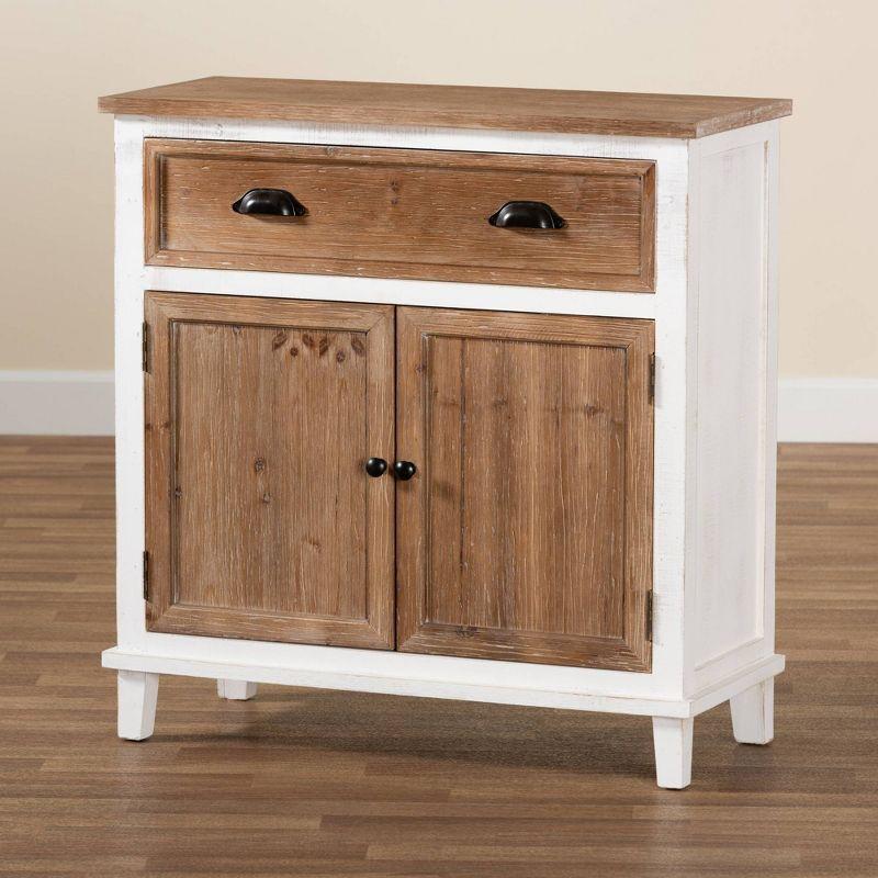 Glynn Wood 2 Door Storage Cabinet White/Brown - Baxton Studio: No Assembly, Weathered Oak Finish, Metal Handles