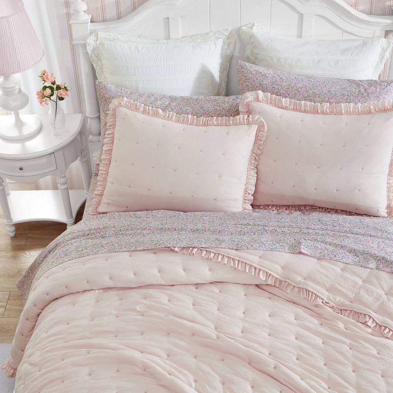 Laura Ashley Hailee Solid Pink Cozy Quilt Set