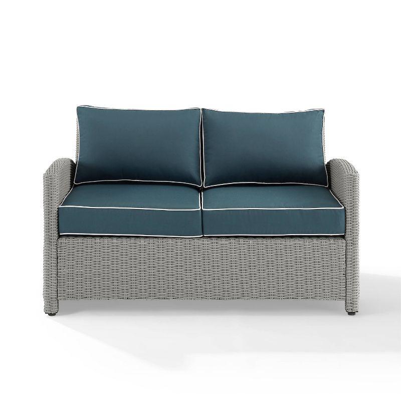 Navy and Gray Wicker Outdoor Loveseat with Steel Frame