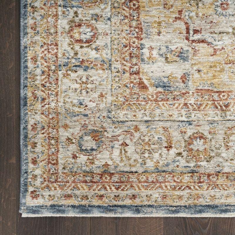 Ivory-Blue Hand-Knotted Wool Blend 5'3" x 7'8" Vintage Area Rug