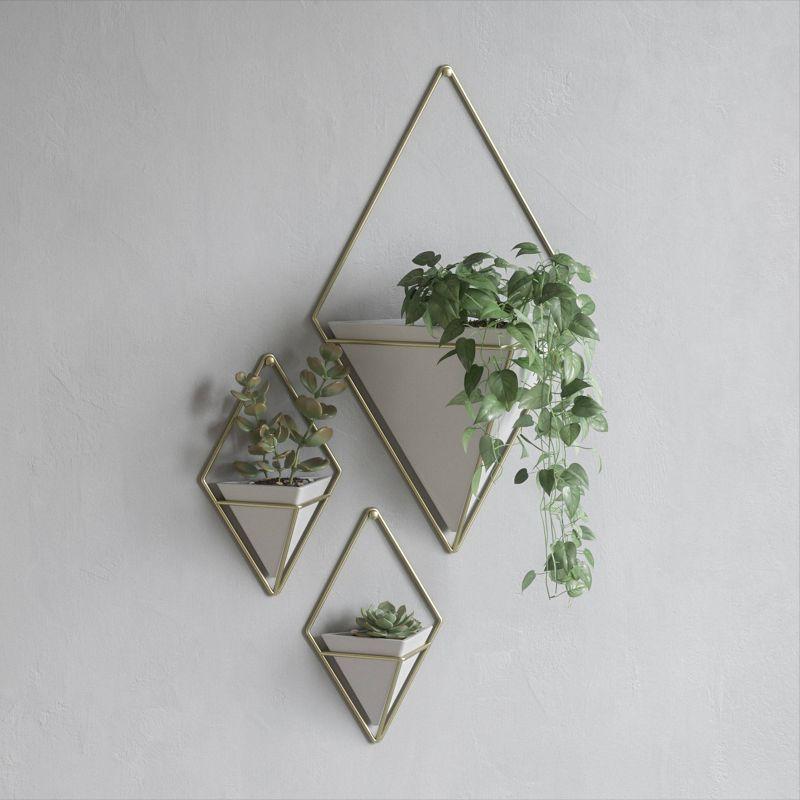 White and Brass Geometric Wall Planter Decor