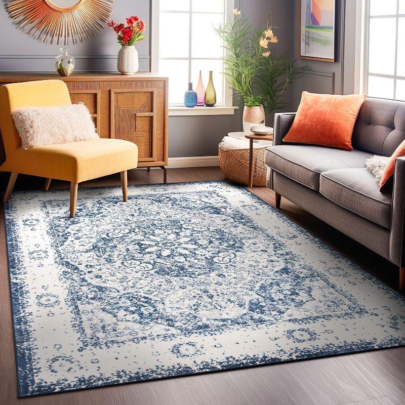 World Rug Gallery Vintage Oriental Distressed Medallion Blue 7'10" x 10' Area Rug
