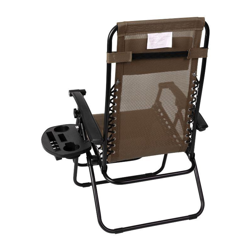 Merrick Lane Set of 2 Brown Folding Mesh Upholstered Zero Gravity Chair with Removable Pillow and Cupholder Tray