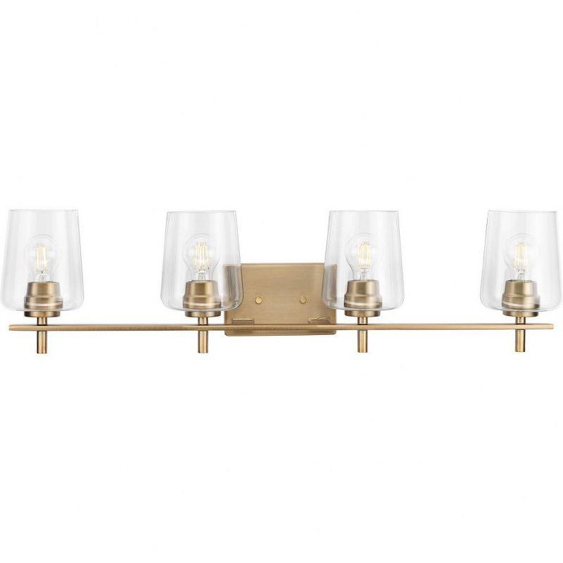 Vintage Brass 4-Light Vanity Fixture with Clear Glass Shades