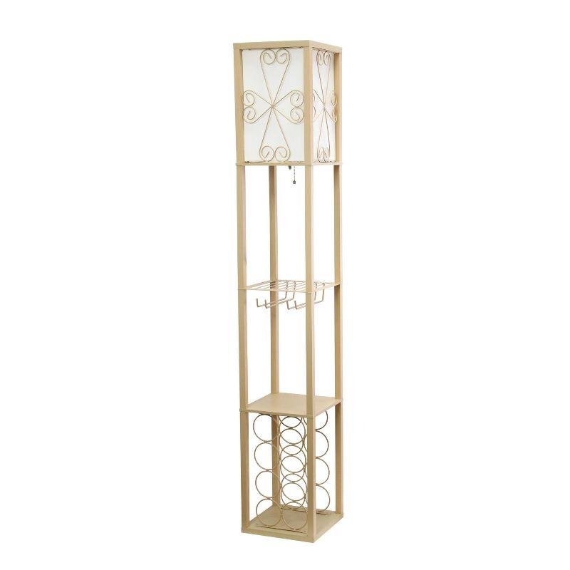 Etagere Organizer Storage Shelf Floor Lamp with Linen Shade Tan - Simple Designs: Modern Electric Wood Composite Lighting