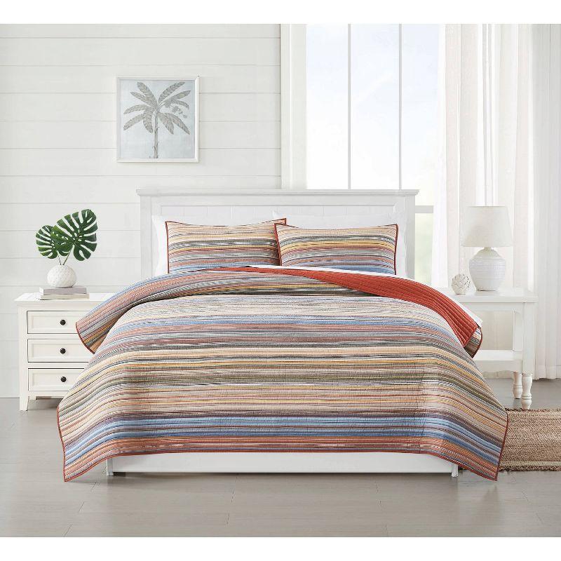 King Blue Cotton Reversible Quilt Set with Shams