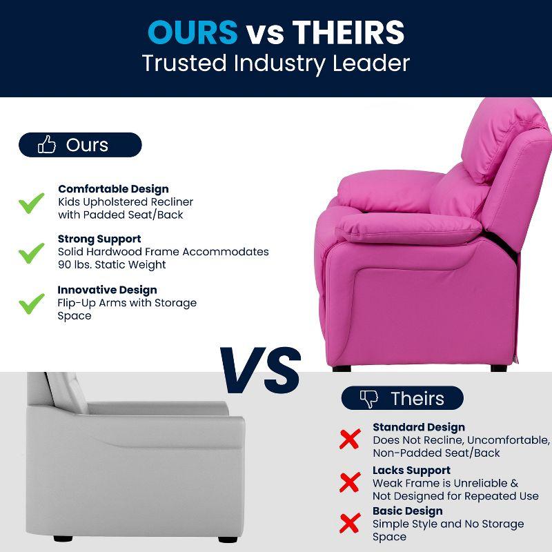 Flash Furniture Charlie Deluxe Padded Contemporary Hot Pink Vinyl Kids Recliner with Storage Arms