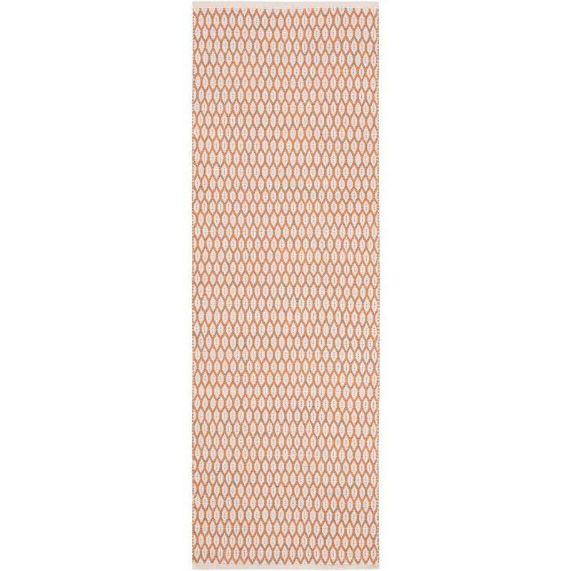 Ivory and Orange Handwoven Cotton Area Rug