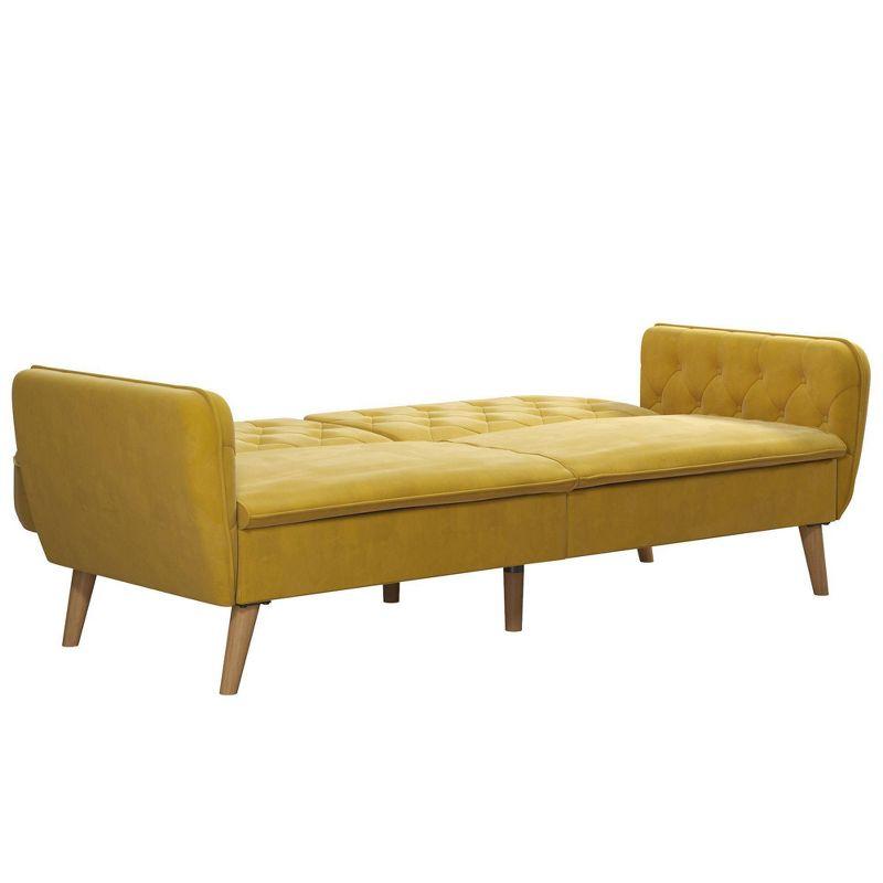 Tallulah Memory Foam Futon and Sofa Bed Mustard Yellow - Novogratz: Velvet Upholstery, Split-Back Design, Wooden Legs
