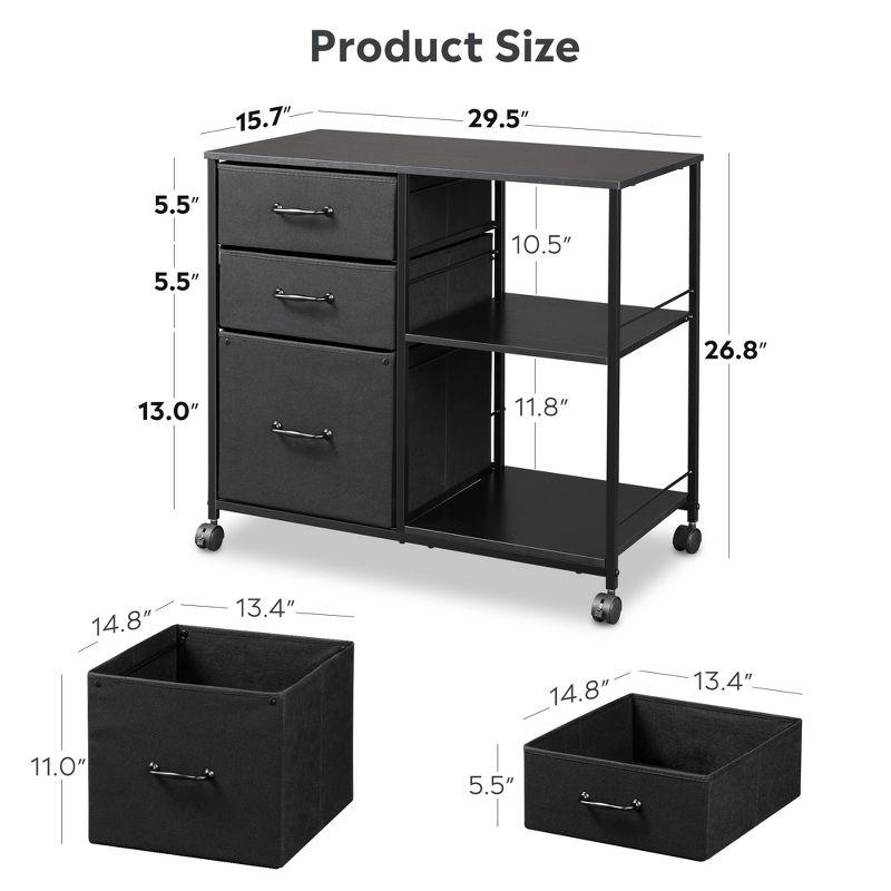 Rolling File Cabinet with 3 Drawers and Shelf, Mobile Printer Stand for Home Office, Black