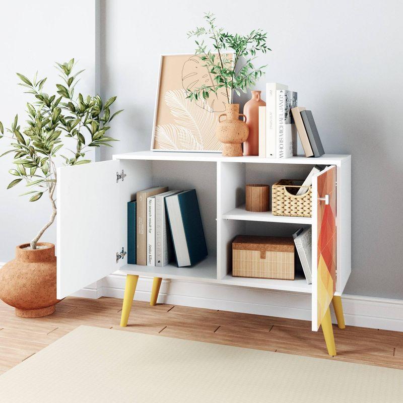 Avesta 2.0 Double Side Table White/Yellow - Manhattan Comfort: Modern Corner Accent, Splayed Feet