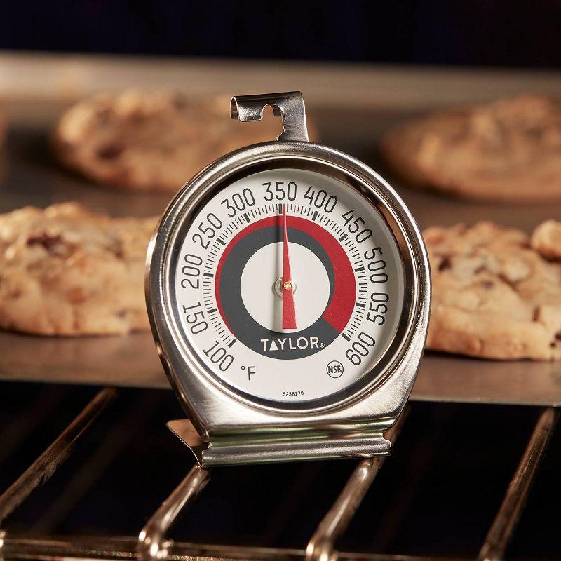 Taylor Ambient Oven Grill Temperature Thermometer: Stainless Steel, Analog, Large Dial, 100-600°F, Spot Clean