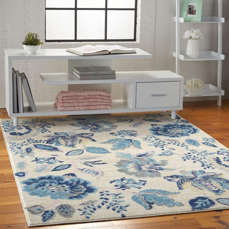 Tranquil TRA02 Ivory/Light Blue Area Rug French Country Eclectic Floral By Nourison