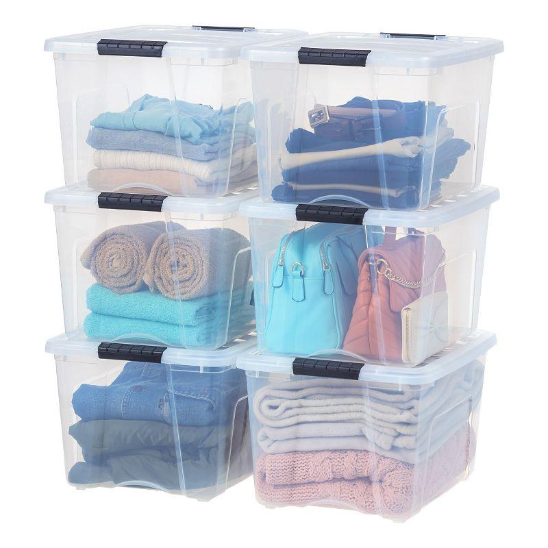 40 Qt Clear Plastic Storage Bins with Secure Latching Buckles - 6 Pack