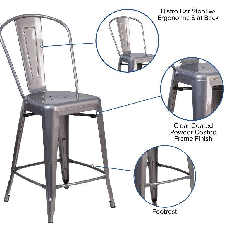 Merrick Lane 24" Modern Counter Height Stool with Powder Coated Metal Frame in Clear Coated Finish for Indoor Use